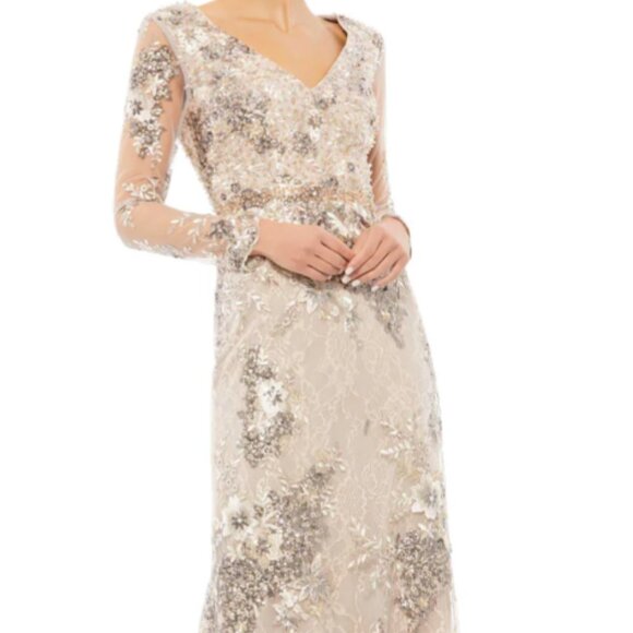 MAC DUGGAL 67539 EMBELLISHED V-NECK ILLUSIONS TAUPE GOWN sz 10 - Picture 1 of 6